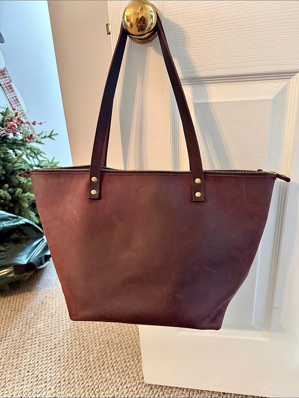 Portland Leather Tote in rich wine color